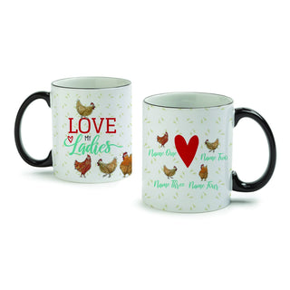 Love my Ladies Four Chickens White Coffee Mug with Black Rim and Handle-11oz