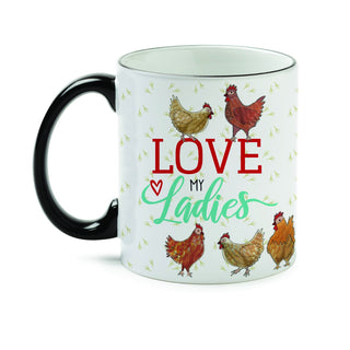 Love my ladies five chicken black handle mug or names