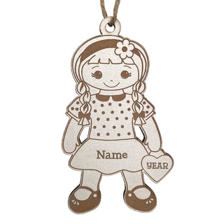 Girl with Braids Personalized White Wood Ornament