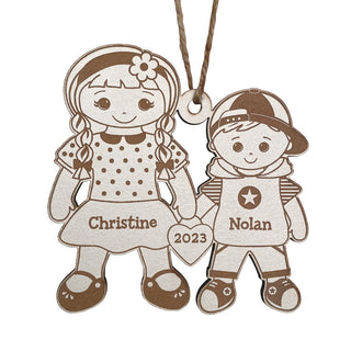 Big Sister with Little Brother Personalized White Wood Ornament