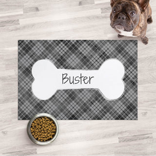 Dog bone with plaid pet mat with name 