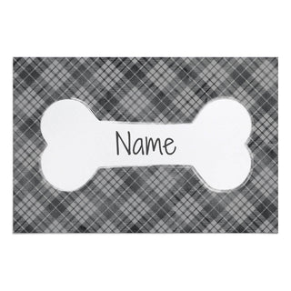 Dog Bone with Gray Plaid Personalized Standard Pet Mat