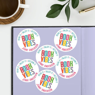 Book vibes round sticker set 