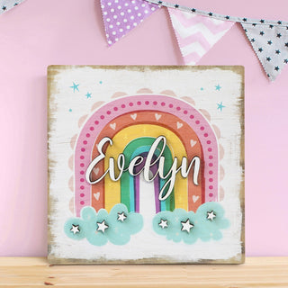 3D Layered Boho Chic Rainbow Name Personalized Wood Plaque