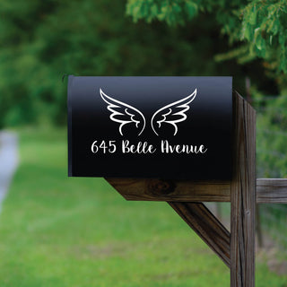 Wings mailbox decal with address