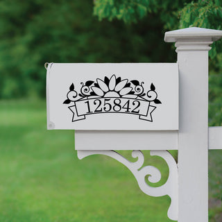 Scroll flower black mailbox decal with address