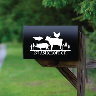 Farm animals white mailbox decal with address