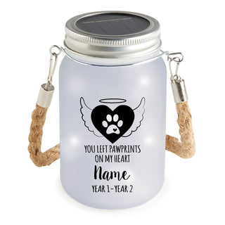 You Left Pawprints On My Heart Memorial Solar Mason Jar with White Lights