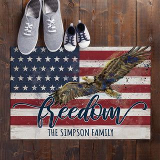 American flag thin doormat with family name