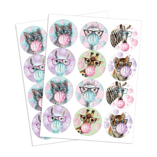 Bubble Gum Animals Personalized Sticker - Set of 48