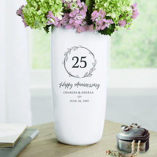 Happy Anniversary Wreath Personalized Ceramic Vase