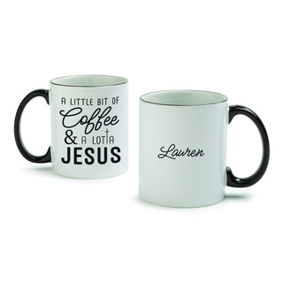 Little Coffee and Jesus White Coffee Mug with Black Rim and Handle-11oz