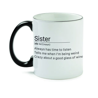 Sister Meaning White Coffee Mug with Black Rim and Handle-11oz