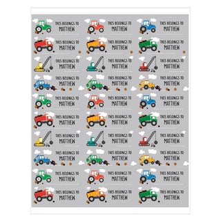 This Belongs To Construction Trucks Personalized Weather Resistant Labels - 60 count