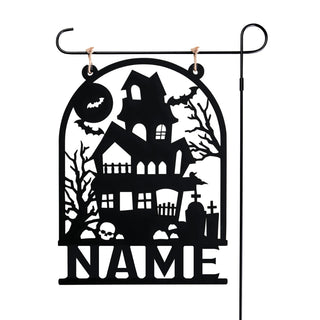 Haunted House Personalized Wood Garden Flag