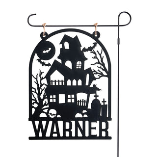 Haunted House Personalized Wood Garden Flag