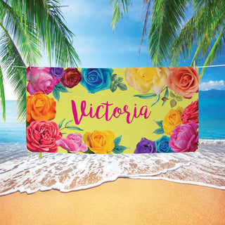 Funky Rose Personalized Yellow Velour Beach Towel