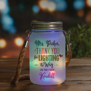 Mason jar with colored lights and personalization