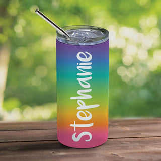 Ombre rainbow tumbler with straw