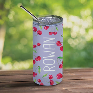 Cherry pattern tumbler with straw