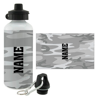 Gray Camouflage Personalized Water Bottle