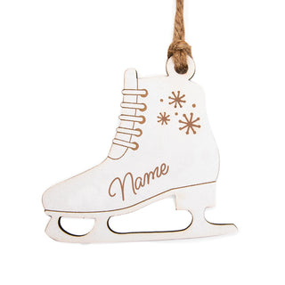 Ice Skate Personalized White Wood Ornament