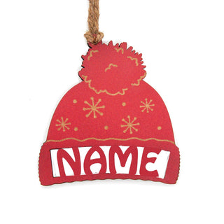 Knit Hat Personalized Red Wood Ornament