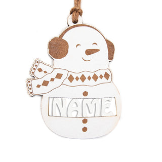 Snowman Personalized White Wood Ornament