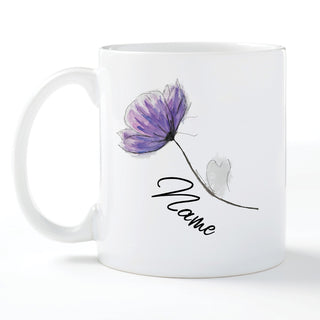 Purple Flower Personalized White Coffee Mug - 11 oz.