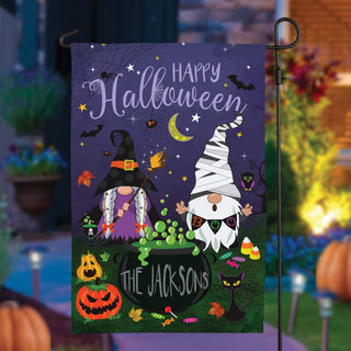 Happy Halloween Witch & Mummy Gnome Garden Flag