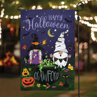 Happy Halloween Witch & Mummy Gnome Garden Flag