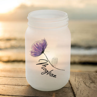 Purple flower votive holder with name