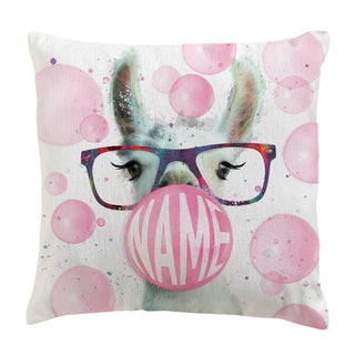 Bubble Gum Llama Personalized 17x17 Throw Pillow