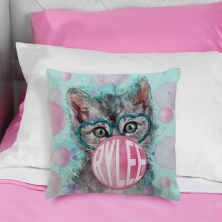 Bubble gum kitten throw pillow with name