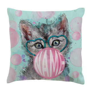 Bubble Gum Kitten Personalized 14x14 Throw Pillow