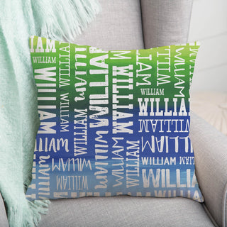 Blue ombre throw pillow with name