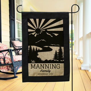 Mountain burlap garden flag