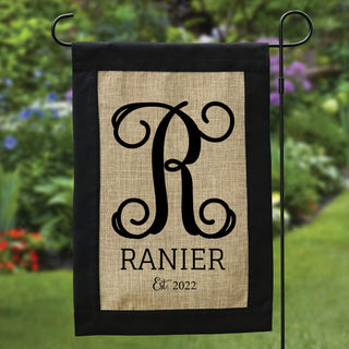 Fancy letter black border burlap garden flag