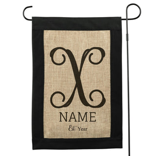 Fancy Letter Personalized Black Border Burlap Garden Flag