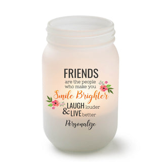 Friends Make You Smile Frosted Mason Jar Votive Holder