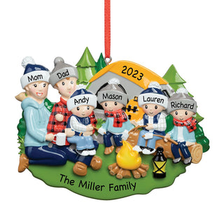 Camp Fire Family of 6 Personalized Ornament