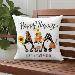 Happy Harvest Gnomes Personalized 17x17 Throw Pillow