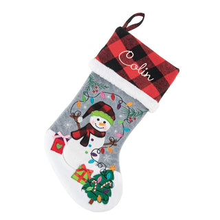 Buffalo Check Cuff Personalized Stocking - Snowman