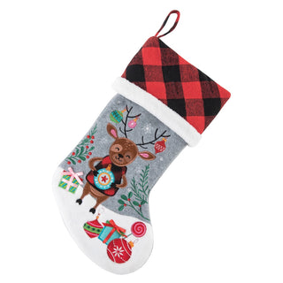 Buffalo Check Cuff Personalized Stocking - Reindeer