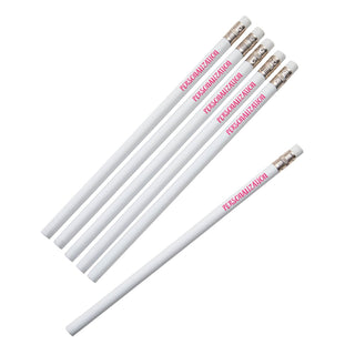 Your Message in Pink Personalized White Pencil - Set of 6