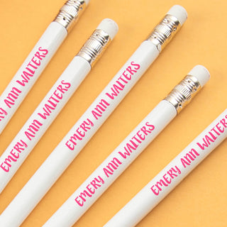 Your Message in Pink Personalized White Pencil - Set of 6