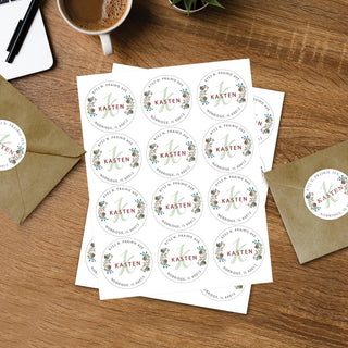 Holiday Theme Personalized Round Sticker Set - Set of 48