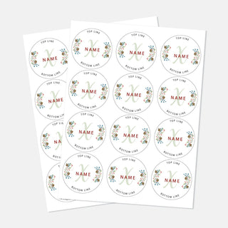 Holiday Theme Personalized Round Sticker Set - Set of 48