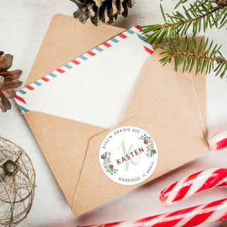 Holiday Theme Personalized Round Sticker Set - Set of 48