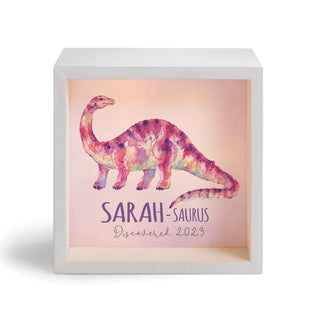 Dino-Brontosaurus Pink Personalized Light Up Shadowbox